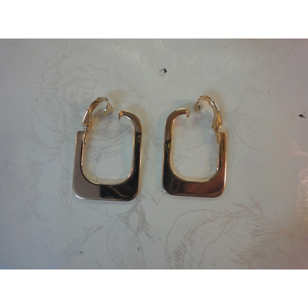 Vintage L. H Segal California stamped gold clip on‎ earrings squared hoop